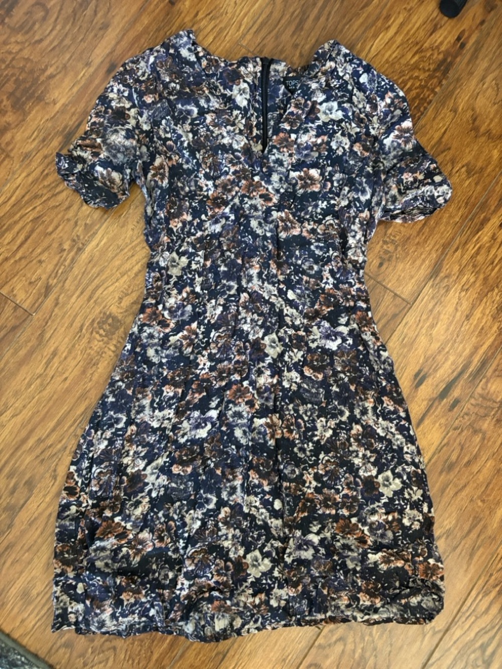 Topshop Navy Floral Mini Dress with Brown & Cream Accents